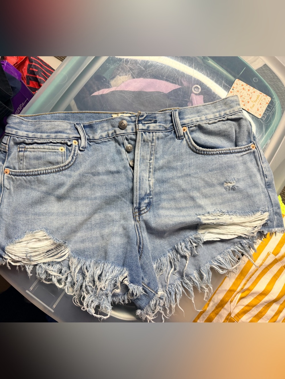 We The Free Light Blue Frayed Denim Shorts heritage somerset